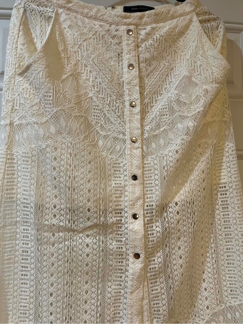 BCBGMaxAzria BohoCream Lace Button-Front Maxi Skirt Size 02